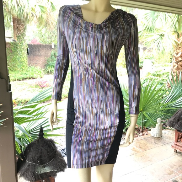 BCBG Dresses & Skirts - BCBG Dress Black and Purple Print Bodycon Dress
